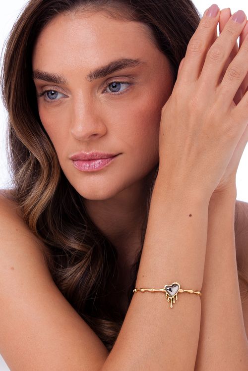 Pulseira Desejo - Ágata Cinza Metalizada - Coleção Flor e Ser Amor Banho: Folheado a Ouro