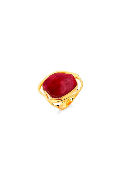 Anel Soleil - Feldspato Vermelho - Coleção Acquarella Banho: Folheado a Ouro