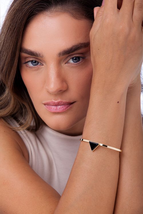 Pulseira Galaxy Triângulo - Obsidiana Preta - Coleção Geometric Banho: Folheado a Ouro