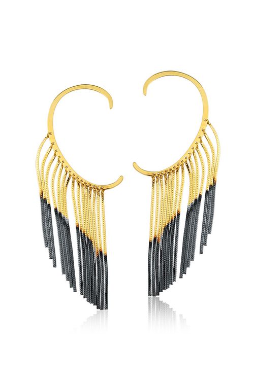 Brinco Franja Ear Cuff Chains - Coleção Krypton Banho: Ródio Negro