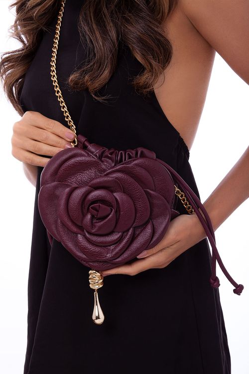 Bolsa Florescer - Couro Rubi - Coleção Flor e Ser Amor Banho: Folheado a Ouro