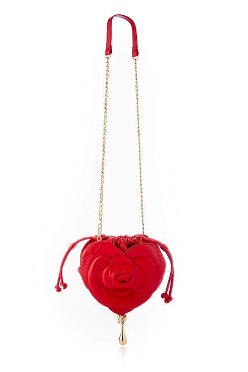 Bolsa Florescer - Couro Vermelho - Coleção Flor e Ser Amor Banho: Folheado a Ouro
