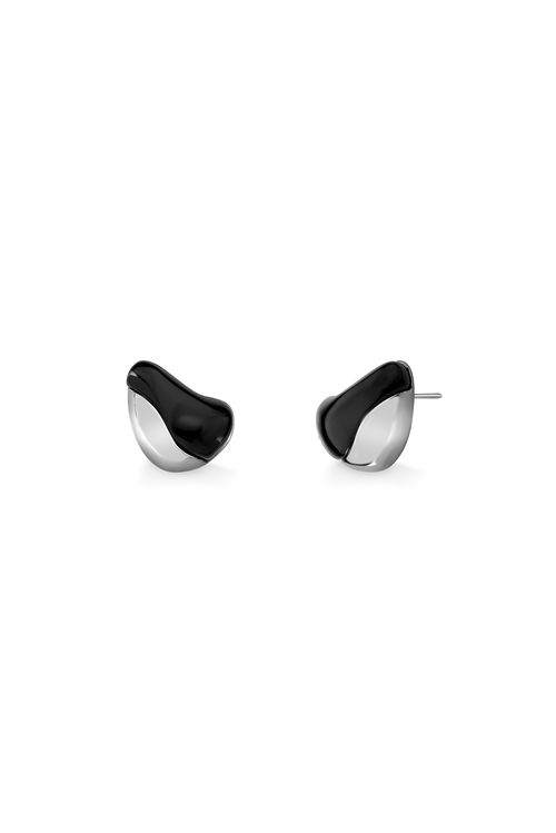 Brinco Sensatez - Obsidiana Preta - Coleção Reset Banho: Ródio Negro