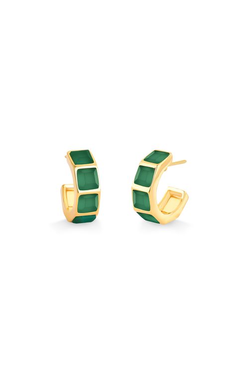 Brinco Argola Stone C - Ágata Verde - Coleção Ícones Banho: Folheado a Ouro