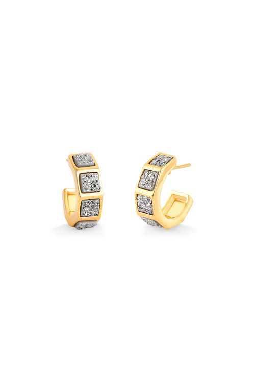 Brinco Argola Stone C - Drusa Metalizada - Coleção Ícones Banho: Folheado a Ouro