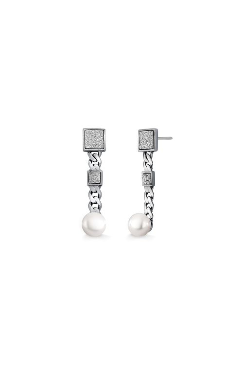 Brinco Blanc Elegance M - Pérola e Drusa Metalizada - Coleção Blanc Banho: Ródio Negro