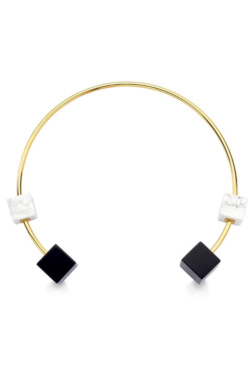 Colar Choker GL 02 - Haulita e Obsidiana Preta - Coleção Amor ao Cubo Banho: Folheado a Ouro