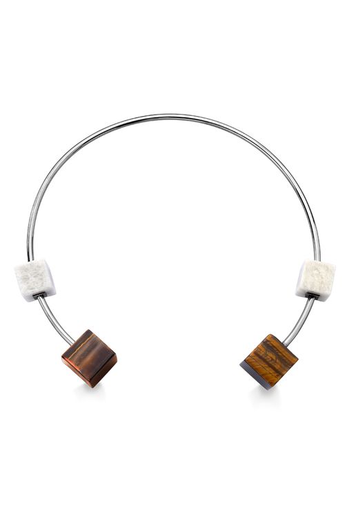 Colar Choker GL 02 - Olho de Tigre e Feldspato Natural - Coleção Amor ao Cubo Banho: Ródio Negro