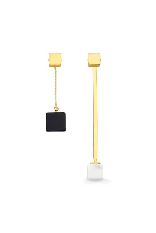 Brinco GL 02 M - Haulita e Obsidiana Preta - Coleção Amor ao Cubo Banho: Folheado a Ouro