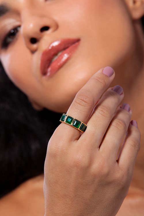 Anel Stone D - Ágata Verde - Coleção Krypton Banho: Folheado a Ouro