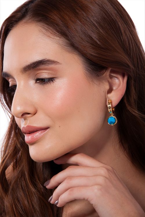 Brinco Energy - Haulita Turquesa - Coleção Believe Banho: Folheado a Ouro