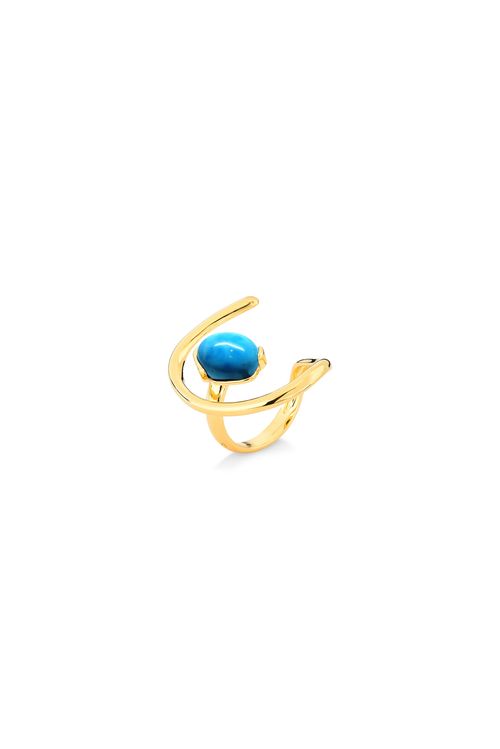 Anel Verso - Haulita Turquesa - Coleção TRAJEtos Banho: Folheado a Ouro