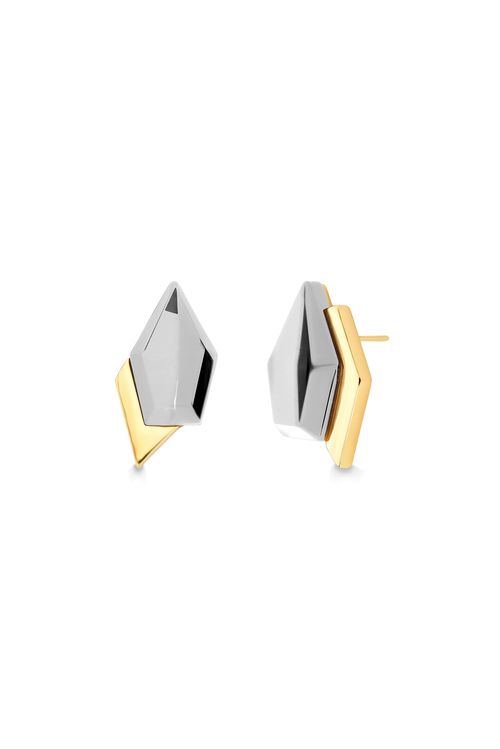 Brinco Enigma - Ágata Cinza Metalizada - Coleção Enigma Banho: Folheado a Ouro
