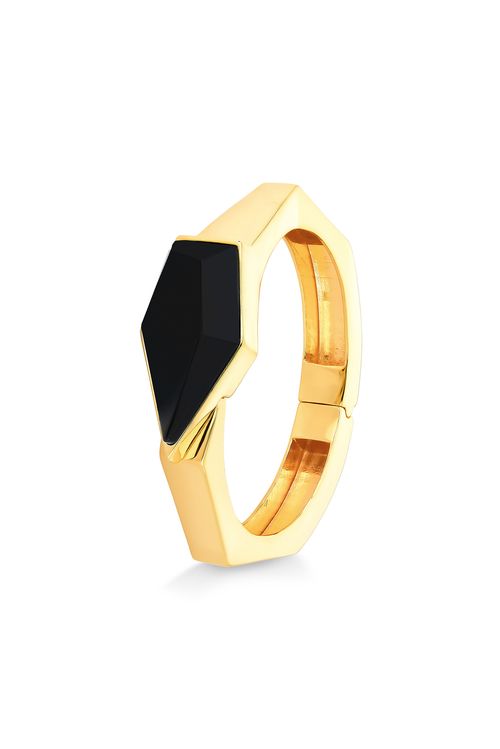 Pulseira Enigma - Obsidiana Preta - Coleção Enigma Banho: Folheado a Ouro