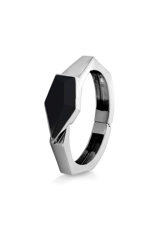 Pulseira Enigma - Obsidiana Preta - Coleção Enigma Banho: Ródio Negro