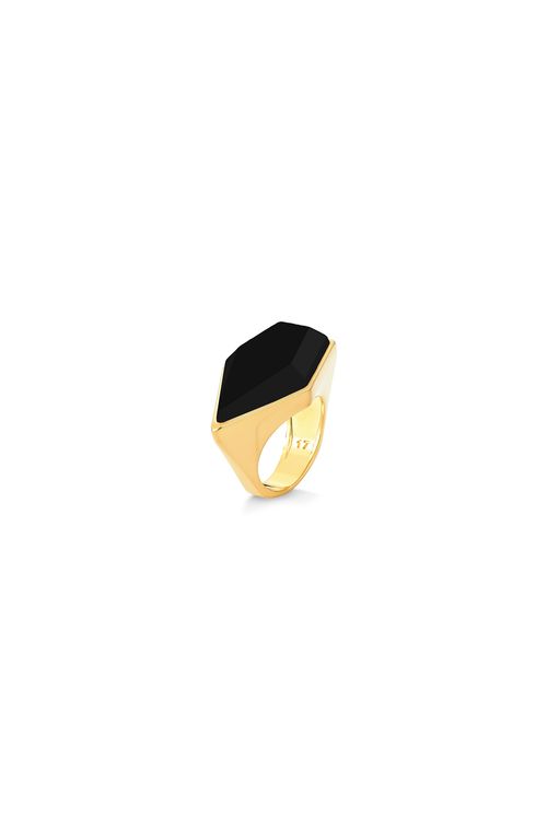 Anel Enigma - Obsidiana Preta - Coleção Enigma Banho: Folheado a Ouro