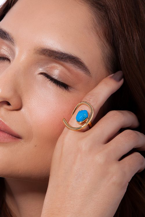 Anel Verso - Haulita Turquesa - Coleção TRAJEtos Banho: Folheado a Ouro