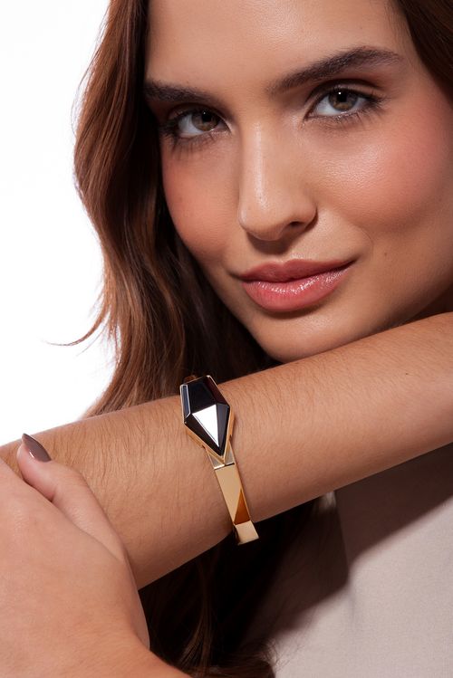 Pulseira Enigma - Obsidiana Preta - Coleção Enigma Banho: Folheado a Ouro