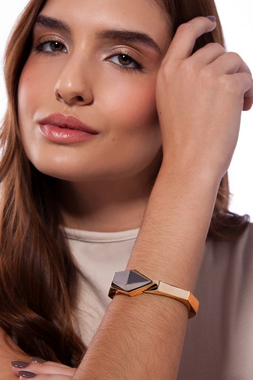 Pulseira Enigma - Ágata Cinza Metalizada - Coleção Enigma Banho: Folheado a Ouro