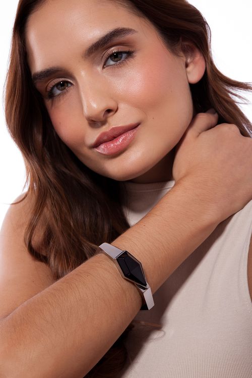 Pulseira Enigma - Obsidiana Preta - Coleção Enigma Banho: Ródio Negro