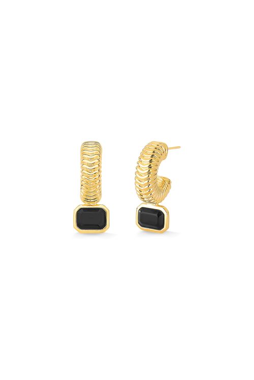Brinco Petrus - Obsidiana Preta - Coleção Inéditos Julho Banho: Folheado a Ouro