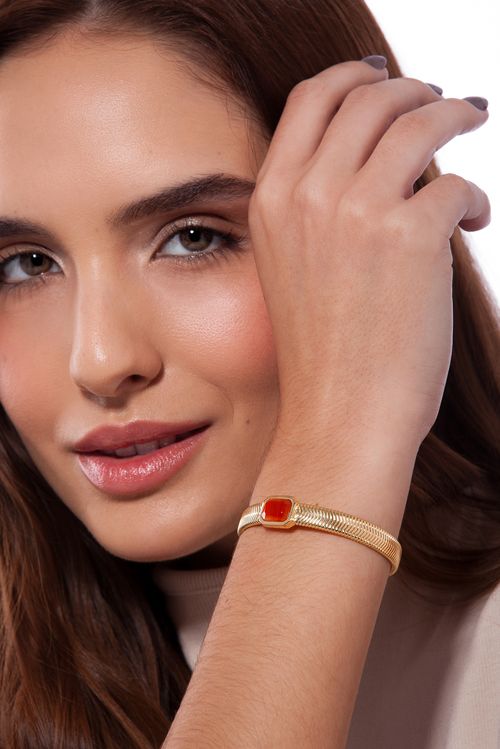 Pulseira Petrus - Ágata Vermelha - Coleção Inéditos Julho Banho: Folheado a Ouro