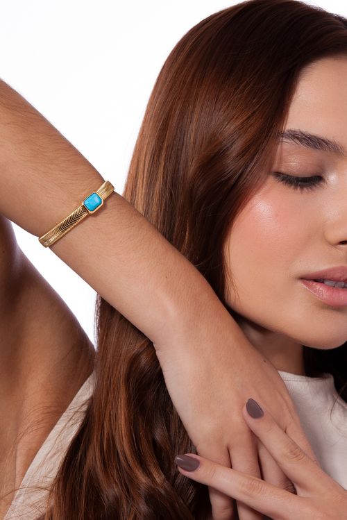 Pulseira Petrus - Haulita Turquesa - Coleção Inéditos Julho Banho: Folheado a Ouro