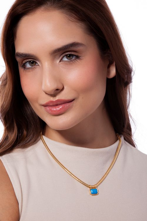 Colar Petrus Petit - Haulita Turquesa - Coleção Inéditos Julho Banho: Folheado a Ouro