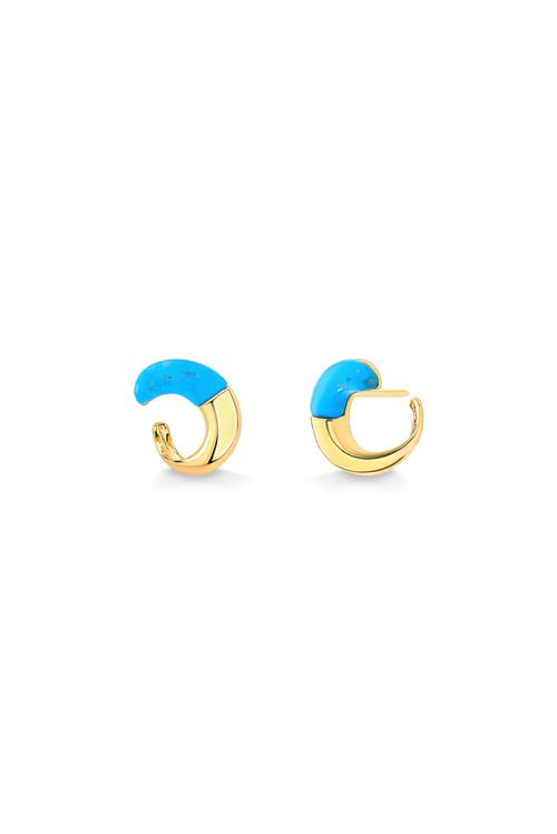 Brinco Vínculo P - Haulita Turquesa - Coleção TRAJEtos Banho: Folheado a Ouro