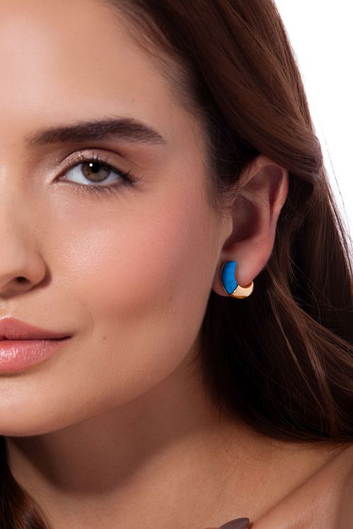 Brinco Vínculo P - Haulita Turquesa - Coleção TRAJEtos Banho: Folheado a Ouro