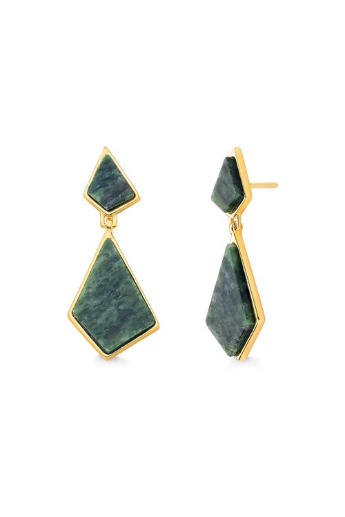 Brinco Pieces P - Jaspe Verde - Coleção Geometric Banho: Folheado a Ouro