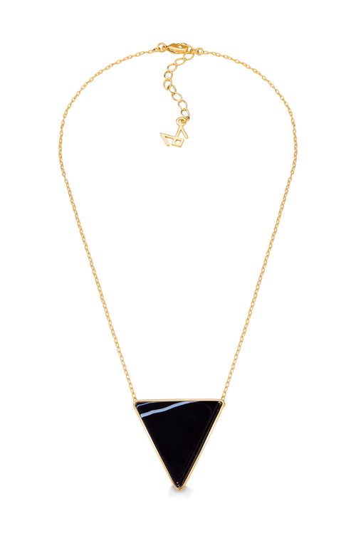 Colar Triangle - Ágata Preta Listrada - Coleção Geometric Banho: Folheado a Ouro