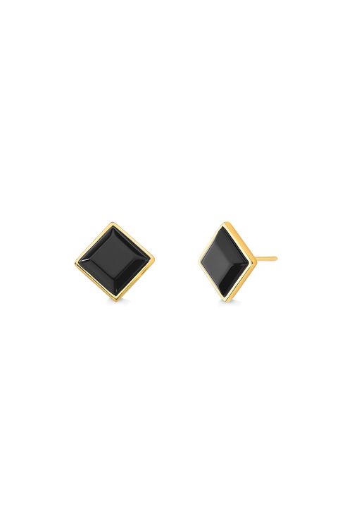 Brinco Tribal - Obsidiana Preta - Coleção Geometric Banho: Folheado a Ouro