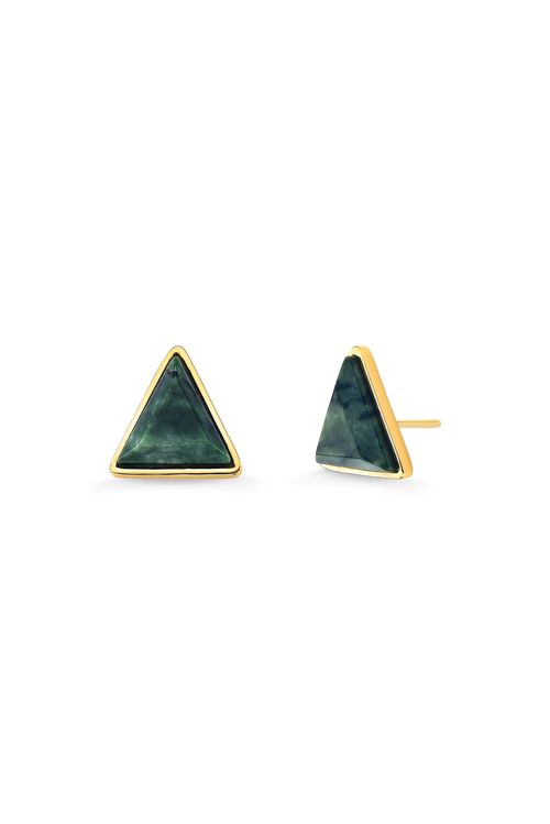 Brinco Triangle - Jaspe Verde - Coleção Geometric Banho: Folheado a Ouro
