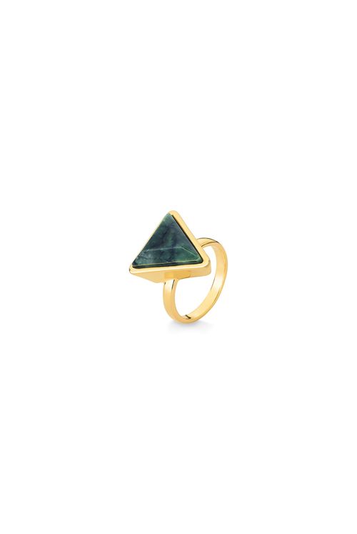 Anel Little Triangle - Jaspe Verde - Coleção Geometric Banho: Folheado a Ouro