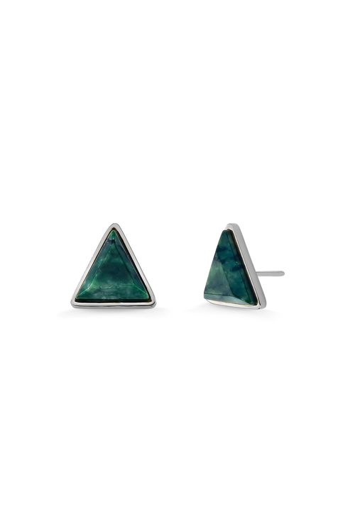 Brinco Triangle - Jaspe Verde - Coleção Geometric Banho: Ródio Negro