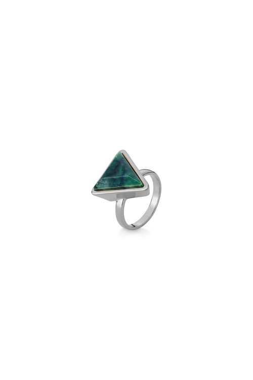 Anel Little Triangle - Jaspe Verde - Coleção Geometric Banho: Ródio Negro
