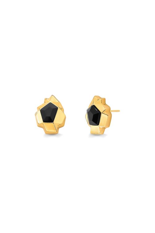 Brinco Shibui - Obsidiana Preta - Coleção Ecoa Banho: Folheado a Ouro