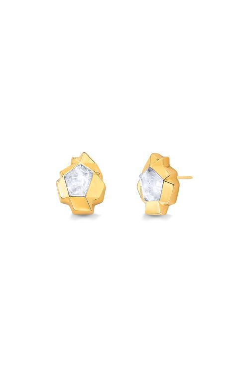 Brinco Shibui - Quartzo Branco - Coleção Ecoa Banho: Folheado a Ouro