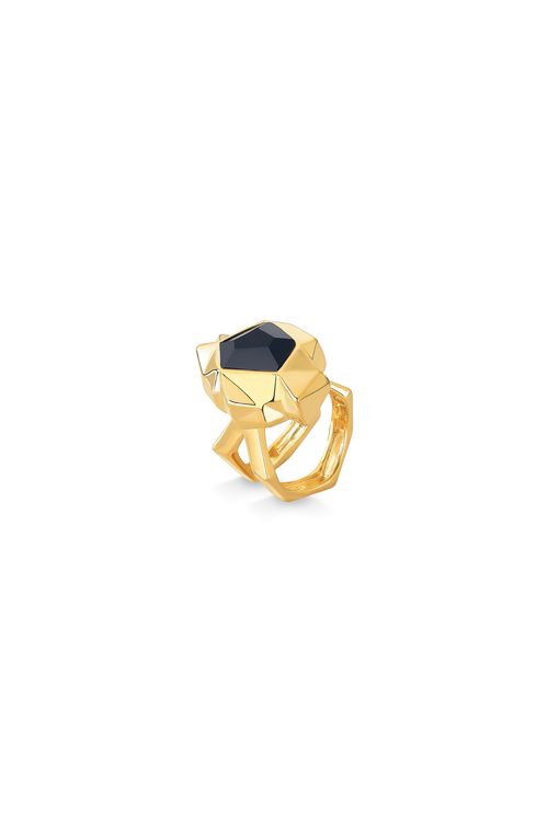 Anel Shibui - Obsidiana Preta - Coleção Ecoa Banho: Folheado a Ouro
