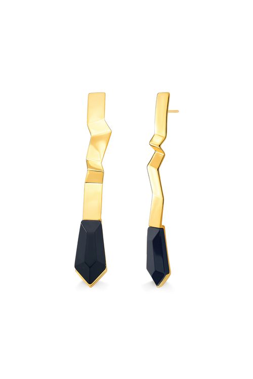 Brinco Kaizen - Obsidiana Preta - Coleção Ecoa Banho: Folheado a Ouro