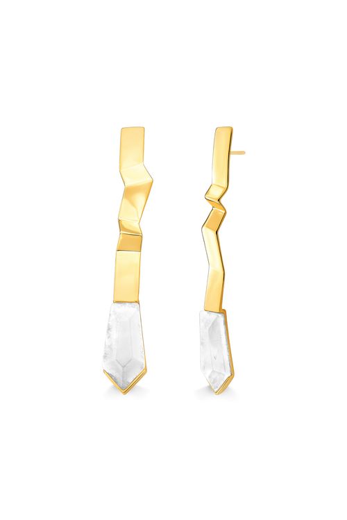 Brinco Kaizen - Quartzo Branco - Coleção Ecoa Banho: Folheado a Ouro