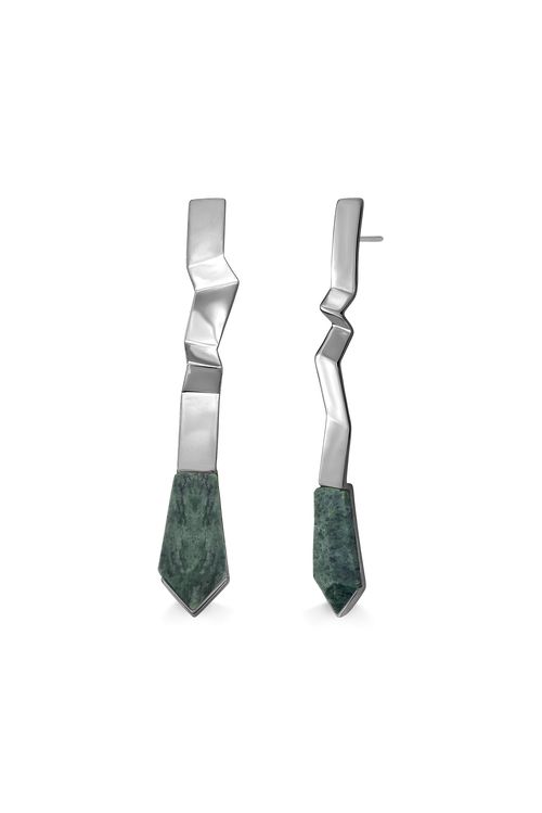 Brinco Kaizen - Jaspe Verde - Coleção Ecoa Banho: Ródio Negro