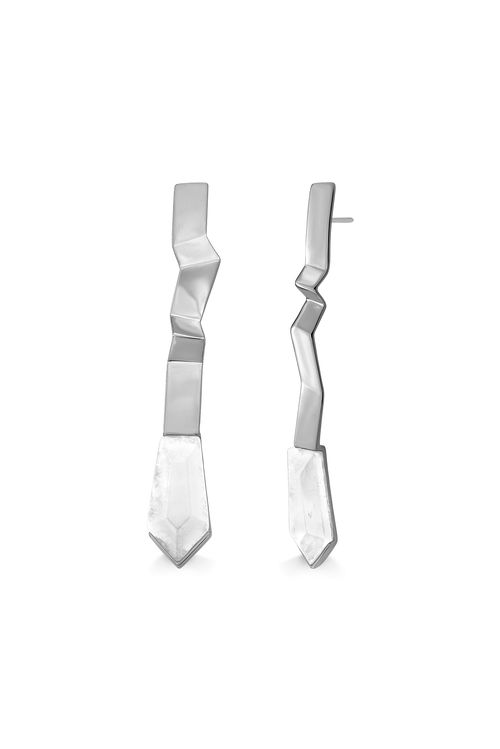 Brinco Kaizen - Quartzo Branco - Coleção Ecoa Banho: Ródio Negro