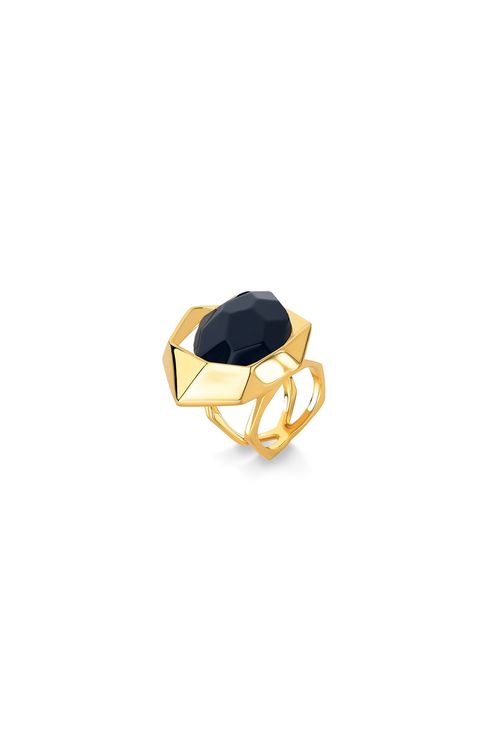 Anel Ikigai - Obsidiana Preta - Coleção Ecoa Banho: Folheado a Ouro