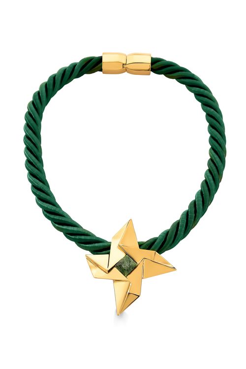 Colar Choker Kaze - Cordão Verde e Jaspe Verde - Coleção Ecoa Banho: Folheado a Ouro