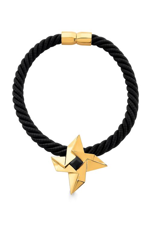 Colar Choker Kaze - Cordão Preto e Obsidiana Preta - Coleção Ecoa Banho: Folheado a Ouro