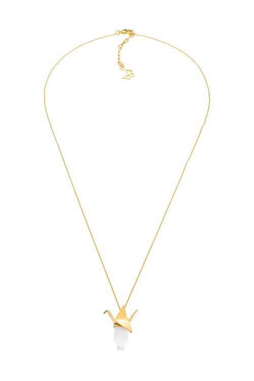 Colar Tsuru - Quartzo Branco - Coleção Ecoa Banho: Folheado a Ouro
