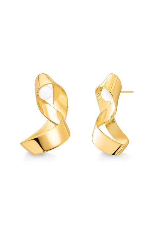 Brinco Conexão - Porcelana Branca - Coleção Ecoa Banho: Folheado a Ouro