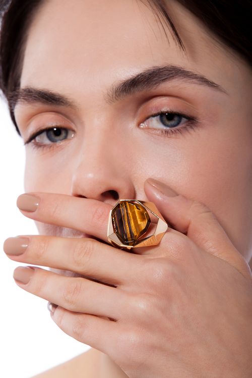 Anel Ikigai - Olho de Tigre - Coleção Ecoa Banho: Folheado a Ouro